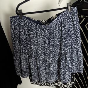 J Crew | Navy Floral Ruffle Midi Skirt